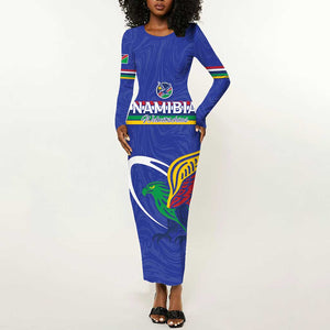 Namibia Rugby Custom Long Sleeve Bodycon Dress African Fish Eagle - Flag Colors LT15