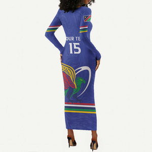 Namibia Rugby Custom Long Sleeve Bodycon Dress African Fish Eagle - Flag Colors LT15