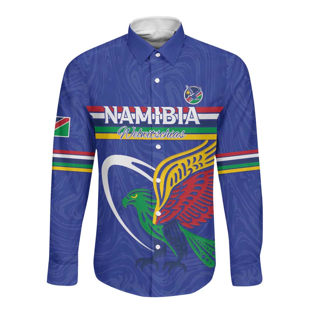 Namibia Rugby Custom Long Sleeve Button Shirt African Fish Eagle - Flag Colors