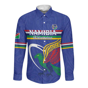 Namibia Rugby Custom Long Sleeve Button Shirt African Fish Eagle - Flag Colors