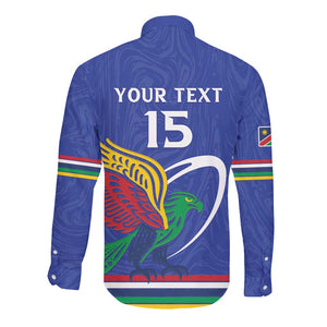 Namibia Rugby Custom Long Sleeve Button Shirt African Fish Eagle - Flag Colors