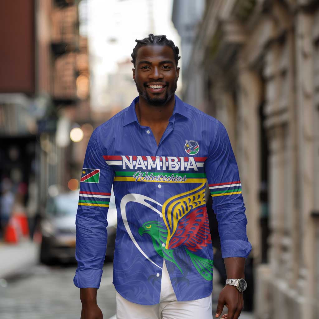 Namibia Rugby Custom Long Sleeve Button Shirt African Fish Eagle - Flag Colors