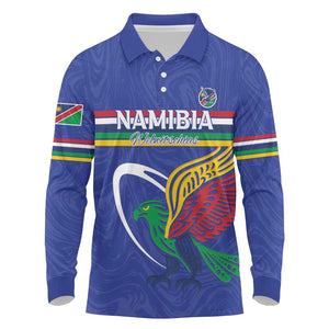 Namibia Rugby Custom Long Sleeve Polo Shirt African Fish Eagle - Flag Colors