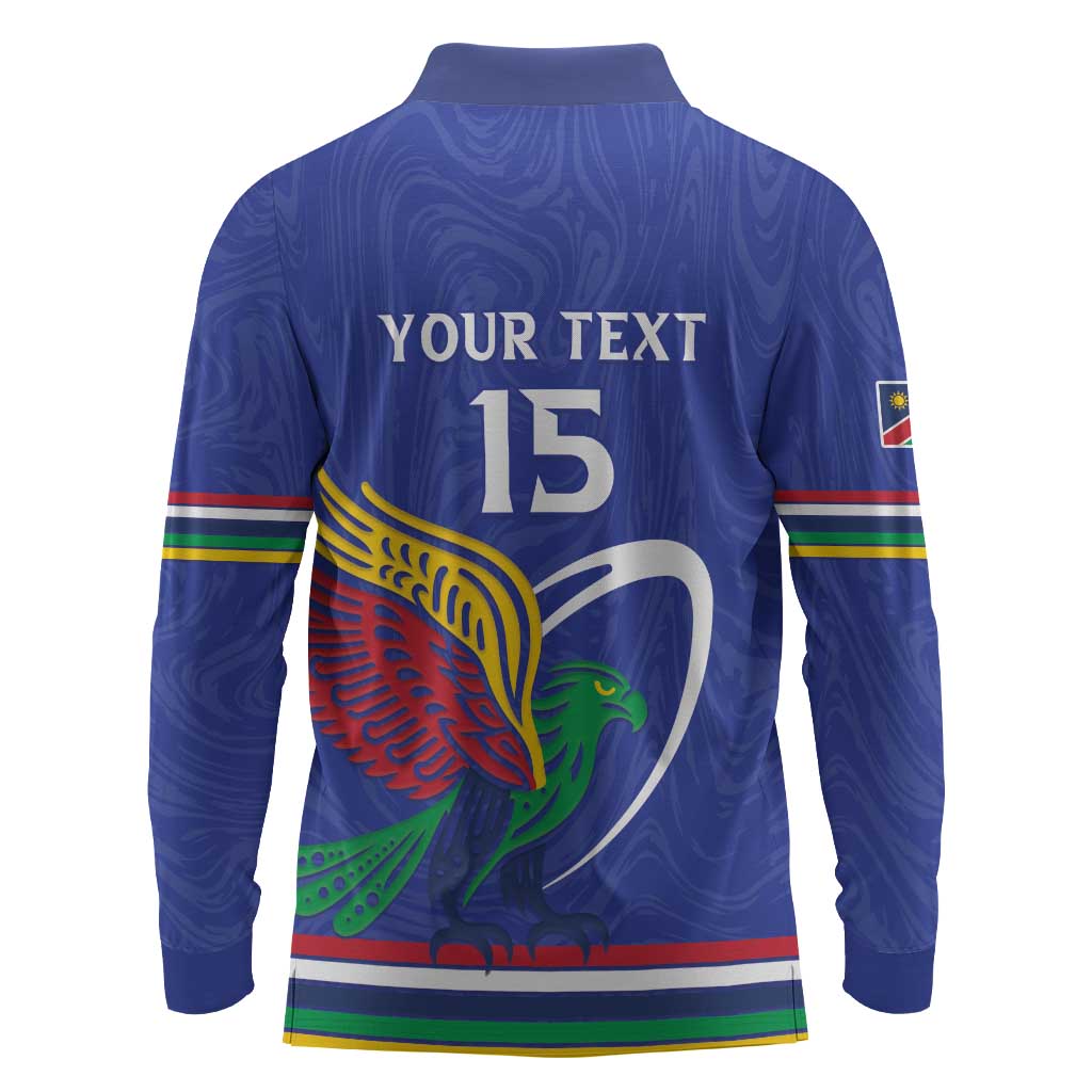 Namibia Rugby Custom Long Sleeve Polo Shirt African Fish Eagle - Flag Colors