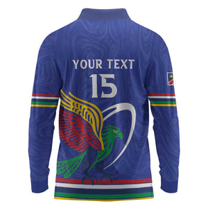 Namibia Rugby Custom Long Sleeve Polo Shirt African Fish Eagle - Flag Colors