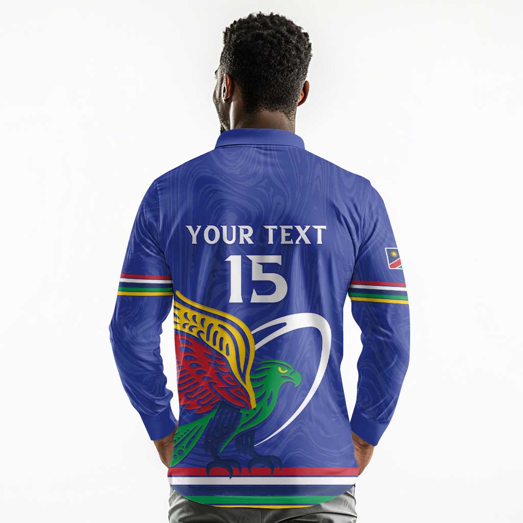 Namibia Rugby Custom Long Sleeve Polo Shirt African Fish Eagle - Flag Colors