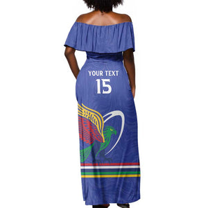 Namibia Rugby Custom Off Shoulder Maxi Dress African Fish Eagle - Flag Colors