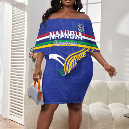 Namibia Rugby Custom Off Shoulder Short Dress African Fish Eagle - Flag Colors