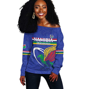 Namibia Rugby Custom Off Shoulder Sweater African Fish Eagle - Flag Colors