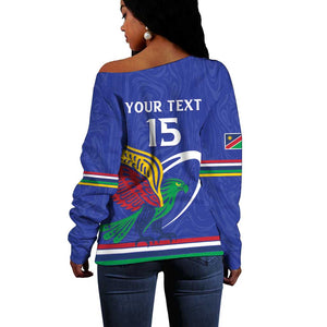 Namibia Rugby Custom Off Shoulder Sweater African Fish Eagle - Flag Colors