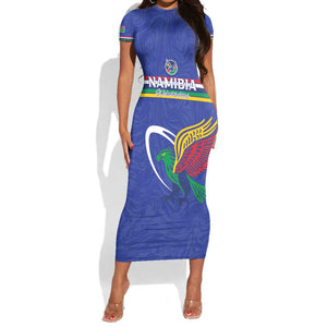 Namibia Rugby Custom Short Sleeve Bodycon Dress African Fish Eagle - Flag Colors LT15