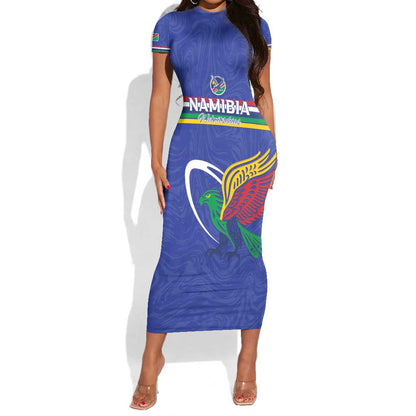 Namibia Rugby Custom Short Sleeve Bodycon Dress African Fish Eagle - Flag Colors LT15