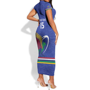 Namibia Rugby Custom Short Sleeve Bodycon Dress African Fish Eagle - Flag Colors LT15