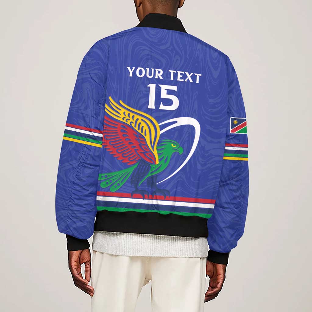 Namibia Rugby Custom Sleeve Zip Bomber Jacket African Fish Eagle - Flag Colors