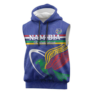 Namibia Rugby Custom Sleeveless Hoodie African Fish Eagle - Flag Colors - African Pride