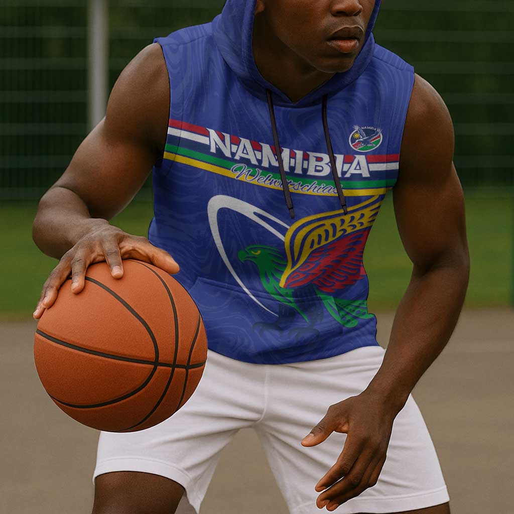 Namibia Rugby Custom Sleeveless Hoodie African Fish Eagle - Flag Colors - African Pride