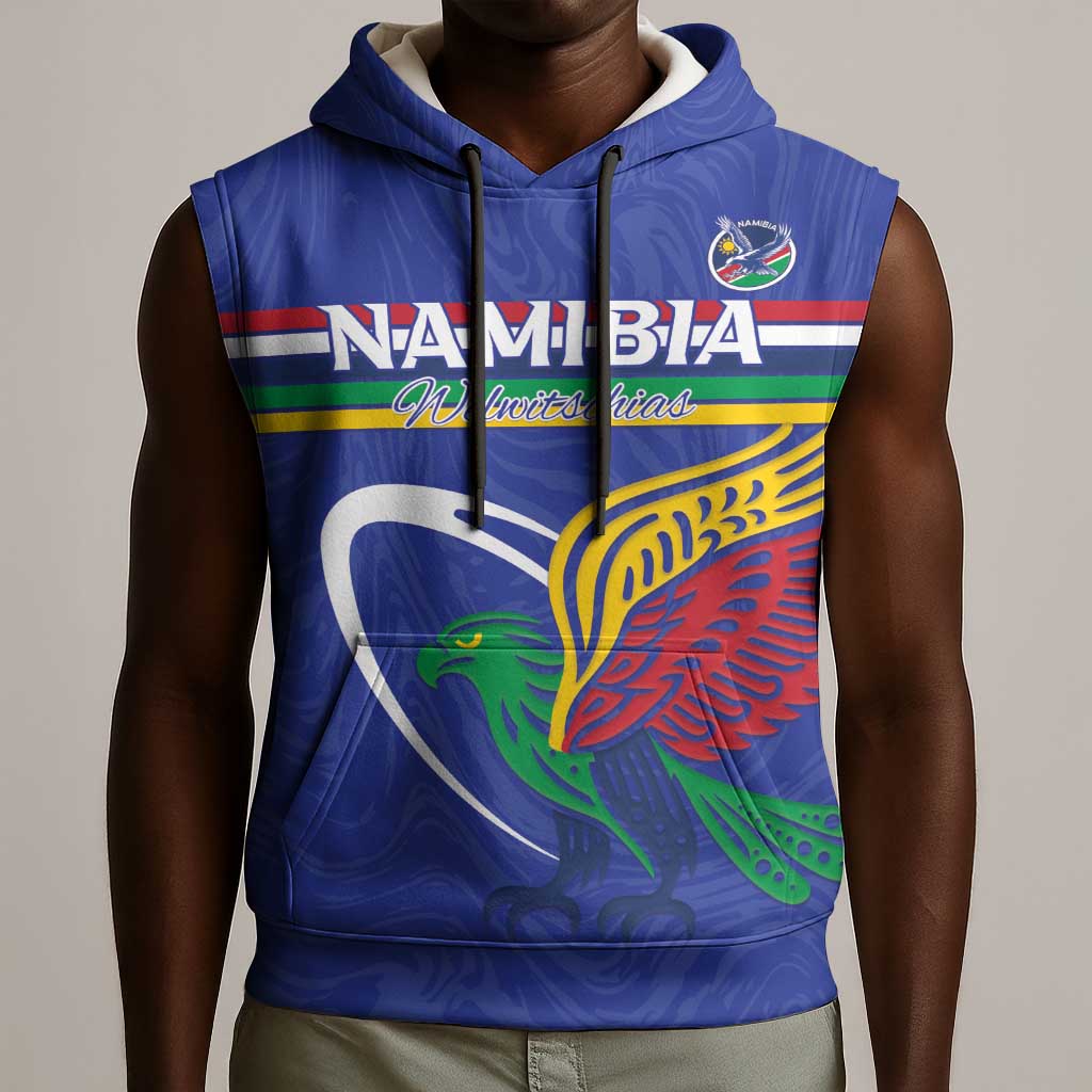 Namibia Rugby Custom Sleeveless Hoodie African Fish Eagle - Flag Colors - African Pride