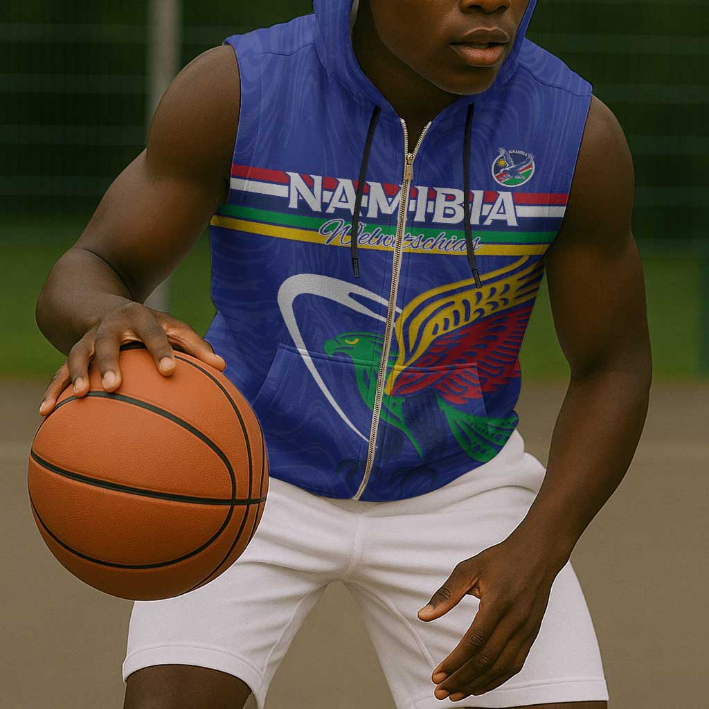 Namibia Rugby Custom Sleeveless Zip Hoodie African Fish Eagle - Flag Colors - African Pride