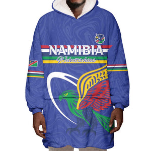Namibia Rugby Custom Wearable Blanket Hoodie African Fish Eagle - Flag Colors