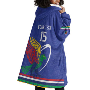 Namibia Rugby Custom Wearable Blanket Hoodie African Fish Eagle - Flag Colors