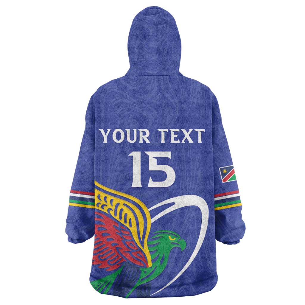 Namibia Rugby Custom Wearable Blanket Hoodie African Fish Eagle - Flag Colors