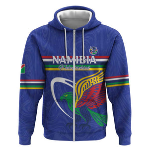 Namibia Rugby Custom Zip Hoodie African Fish Eagle - Flag Colors