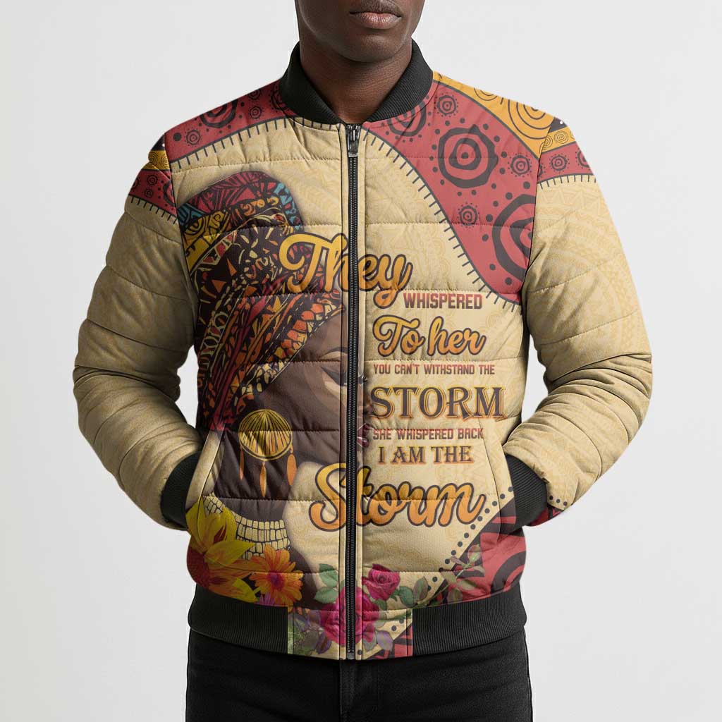 Black History Month Bomber Puffer Jacket African Woman Afro I Am The Storm