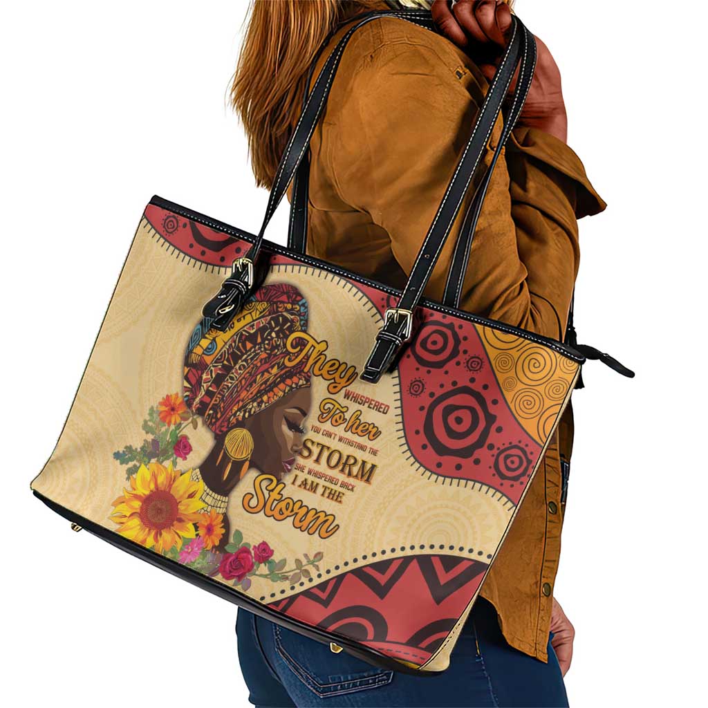African Woman Leather Tote Bag I Am The Storm - African Pride