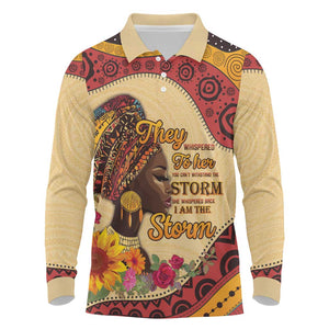 African Woman Long Sleeve Polo Shirt I Am The Storm - African Pride