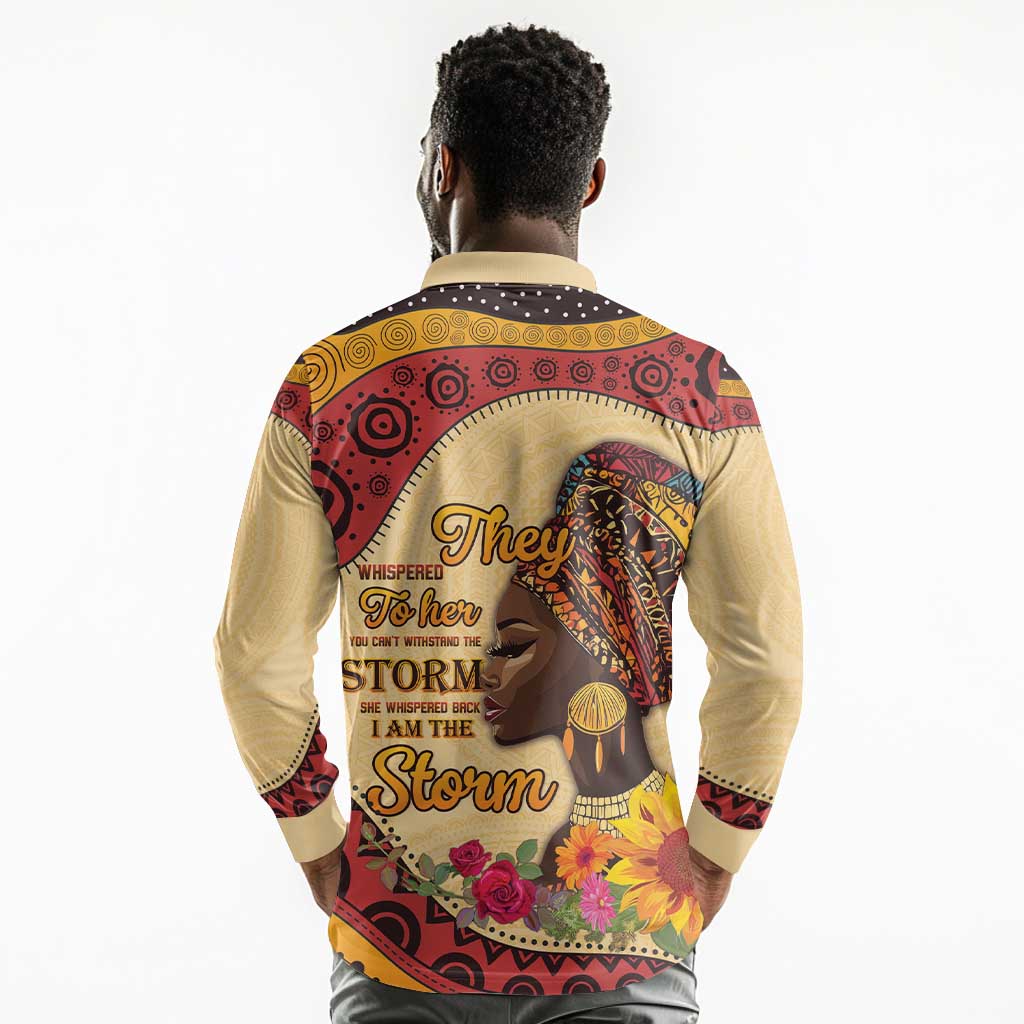 African Woman Long Sleeve Polo Shirt I Am The Storm - African Pride