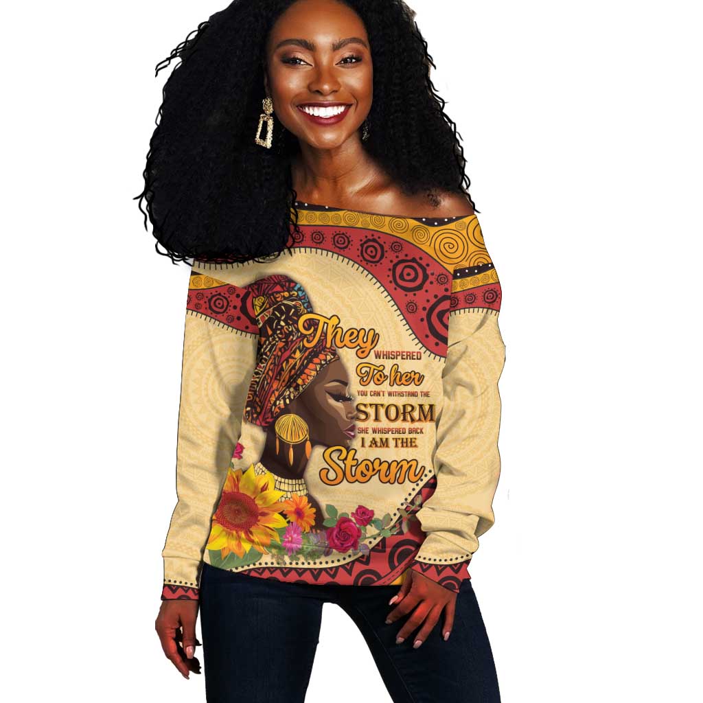 African Woman Off Shoulder Sweater I Am The Storm - African Pride