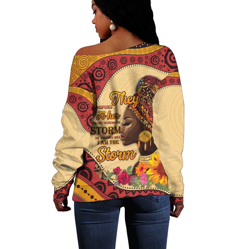 African Woman Off Shoulder Sweater I Am The Storm - African Pride