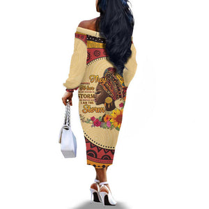 African Woman Off The Shoulder Long Sleeve Dress I Am The Storm - African Pride