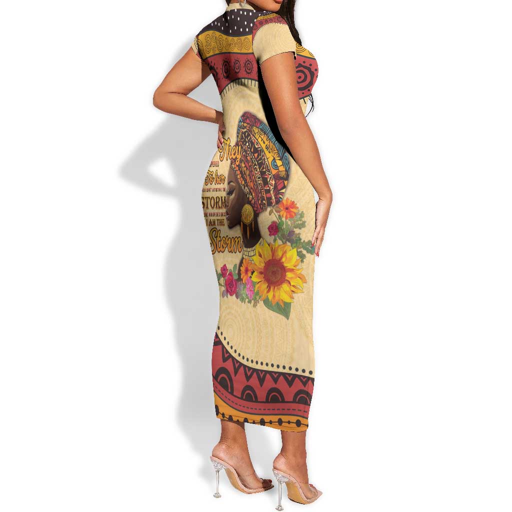 African Woman Short Sleeve Bodycon Dress I Am The Storm - African Pride