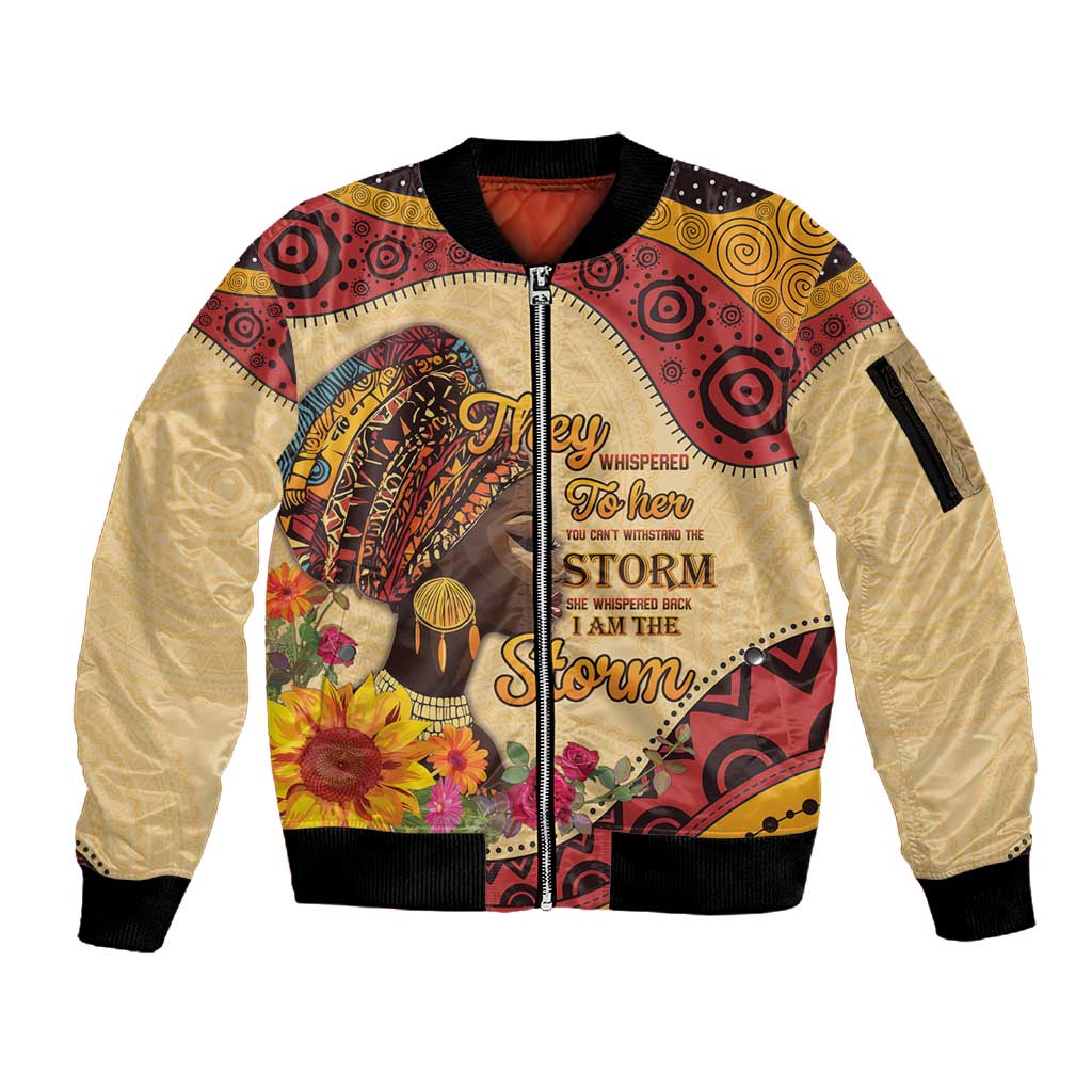 African Woman Sleeve Zip Bomber Jacket I Am The Storm - African Pride