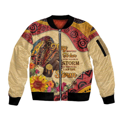 African Woman Sleeve Zip Bomber Jacket I Am The Storm - African Pride