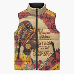 Black History Month Sleeveless Puffer Jacket African Woman Afro I Am The Storm
