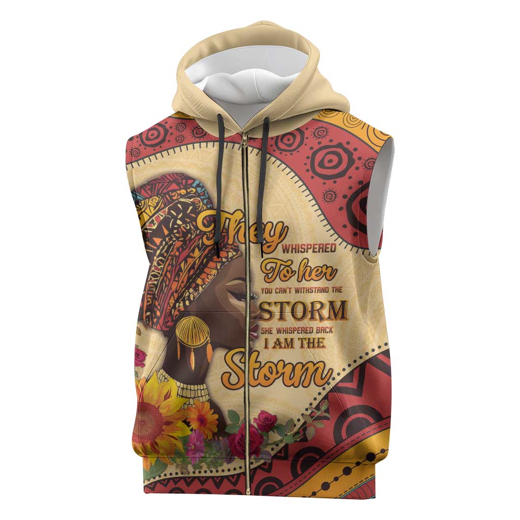 African Woman Sleeveless Zip Hoodie I Am The Storm - African Pride