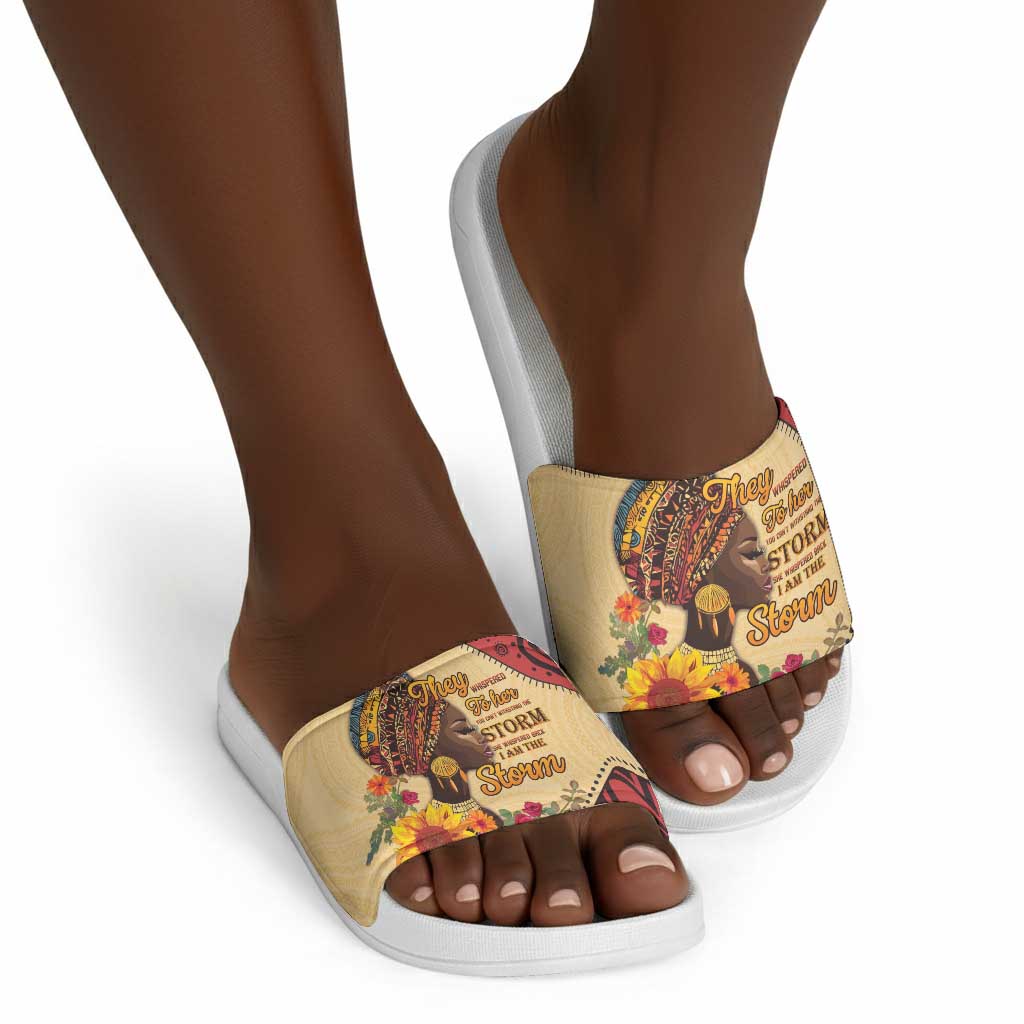 Black History Month Slide Sandals African Woman Afro I Am The Storm