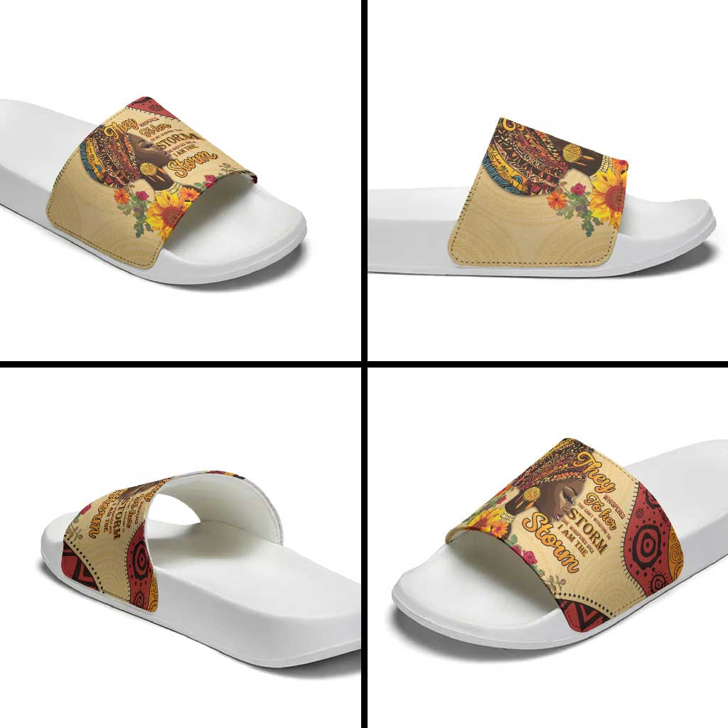 Black History Month Slide Sandals African Woman Afro I Am The Storm