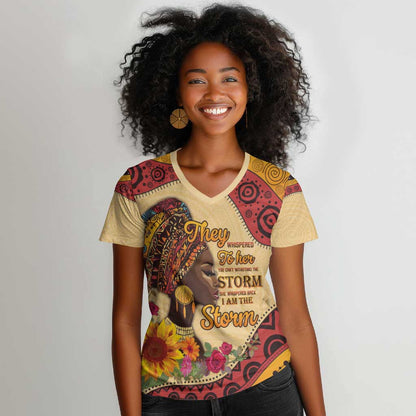 African Woman Women V-Neck T-Shirt I Am The Storm - African Pride
