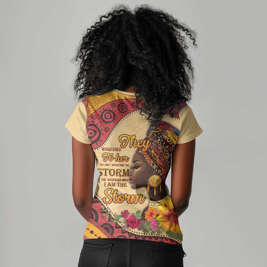African Woman Women V-Neck T-Shirt I Am The Storm - African Pride