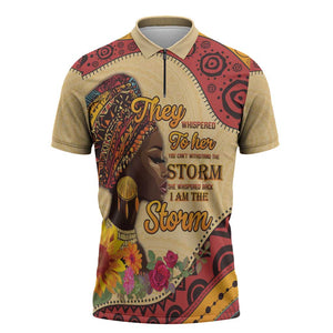 Black History Month Zipper Polo Shirt African Woman Afro I Am The Storm