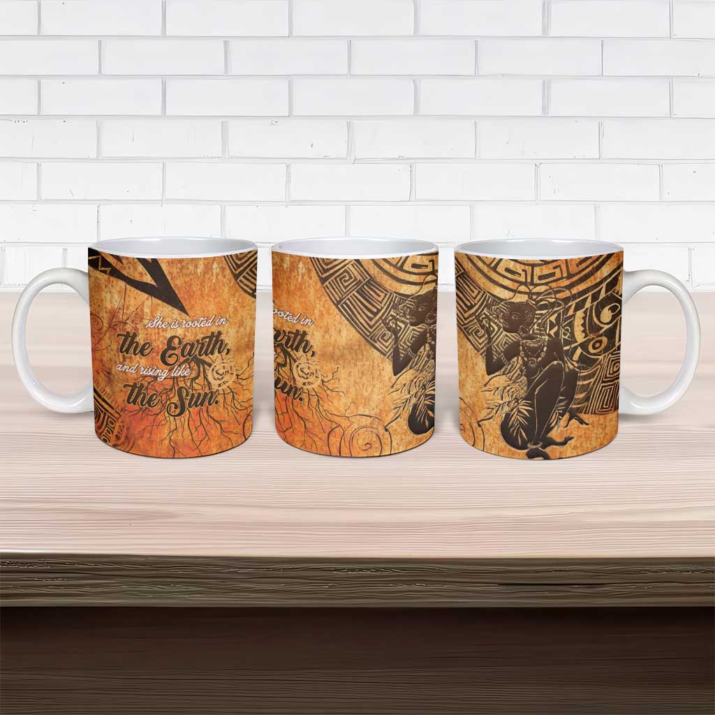 African Women Ceramic Mug She Is Rooted In The Earth and Rising Like The Sun