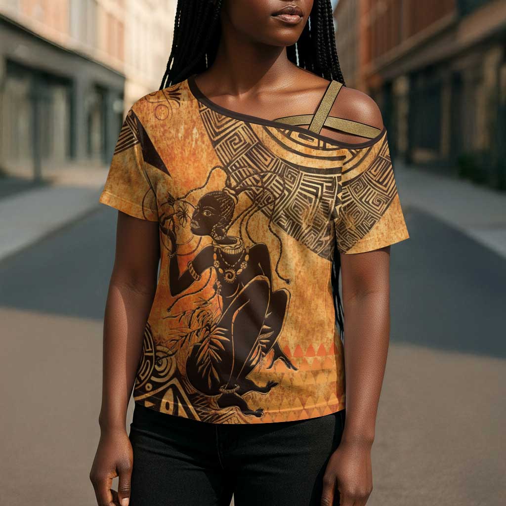 African Women Cross Shoulder Shirt She Is Rooted In The Earth and Rising Like The Sun