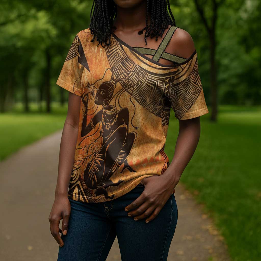 African Women Cross Shoulder Shirt She Is Rooted In The Earth and Rising Like The Sun