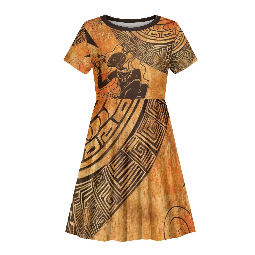 African Women Kid Short Sleeve Dress With Tribal Pattern - African Pride