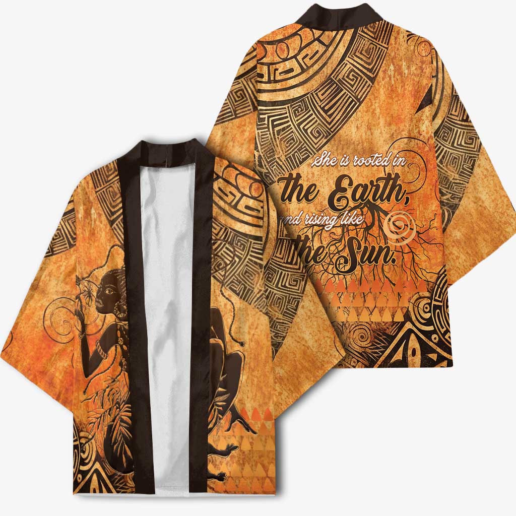 African Women Kimono She Is Rooted In The Earth and Rising Like The Sun
