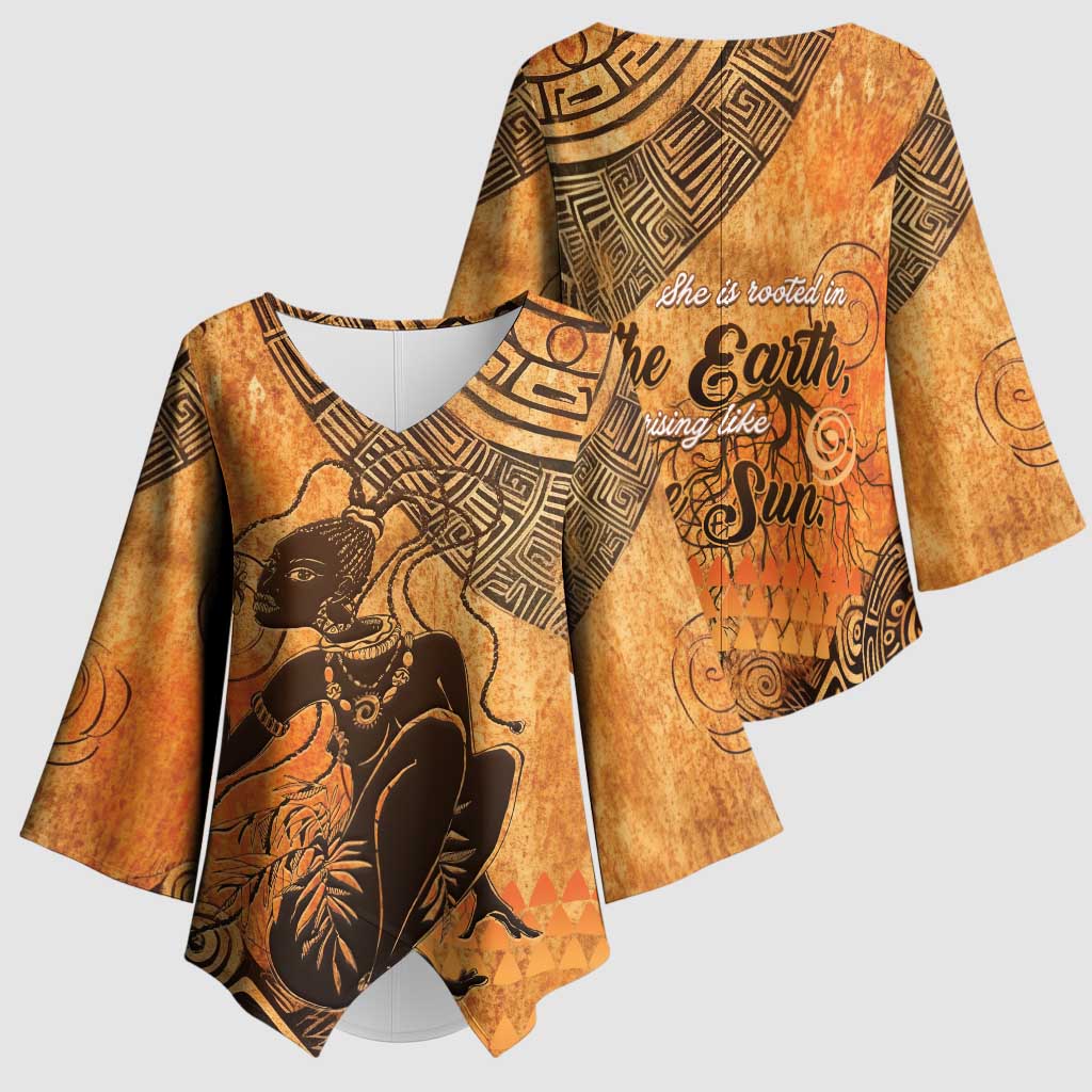 African Women Kimono Sleeve Blouse She Is Rooted In The Earth and Rising Like The Sun