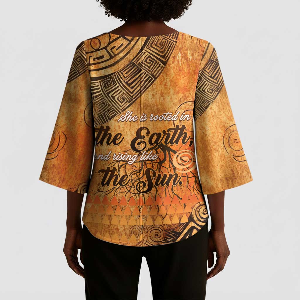 African Women Kimono Sleeve Blouse She Is Rooted In The Earth and Rising Like The Sun